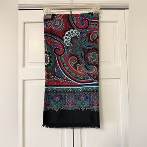 Paisley Black and Multicolor Fringe Scarf Wrap Equestrian Boho Lagenlook Layer